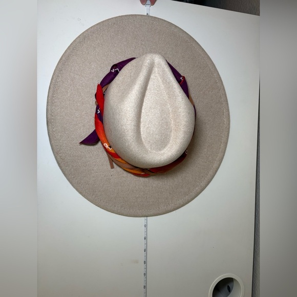 Nomad Boutique Boho Cream RANCHER HAT WITH SCARF TRIM Wool Blend - Picture 3 of 13